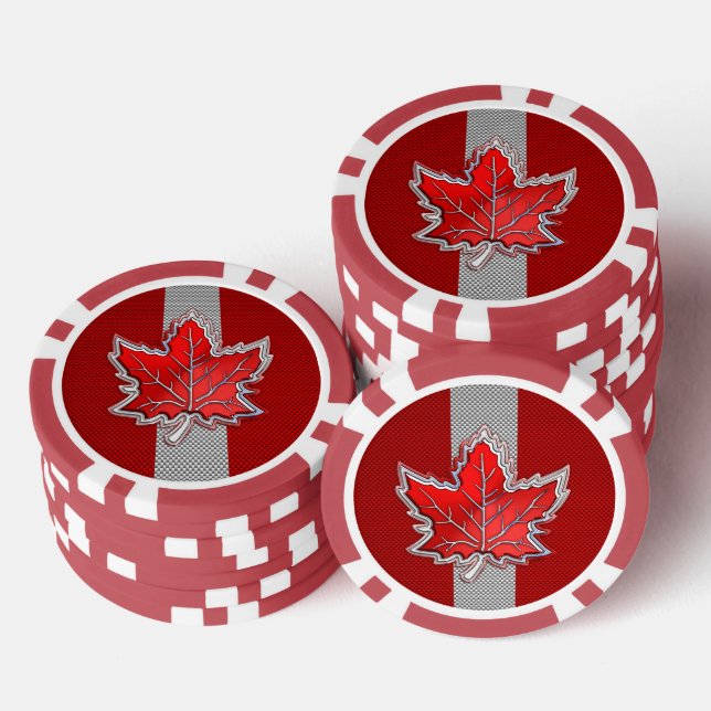 Jetons De Poker Toute feuille d'érable rouge canadienne sur impres (Empiler)