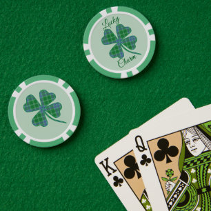 Jetons De Poker Trèfle à quatre feuilles carreauté vert Chanceux 