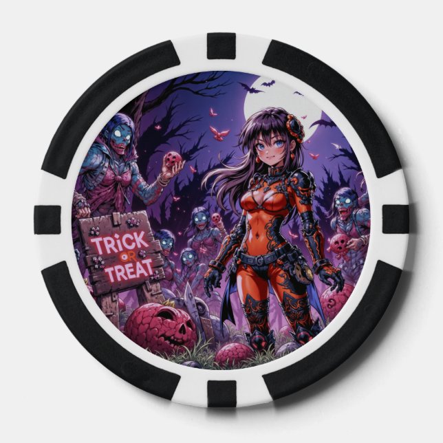 Jetons De Poker Trick ou traiter Halloween Zombies distribuer le c (Recto)
