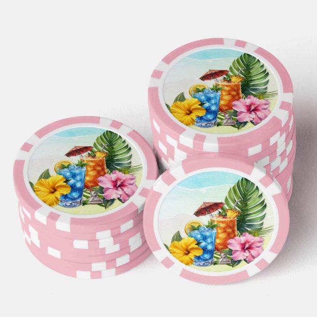 Jetons De Poker Tropical Drinks and Flowers (Empiler)