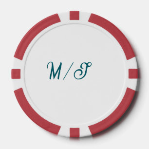 Jetons De Poker Turquoise monogramme nom de couple de mariage simp