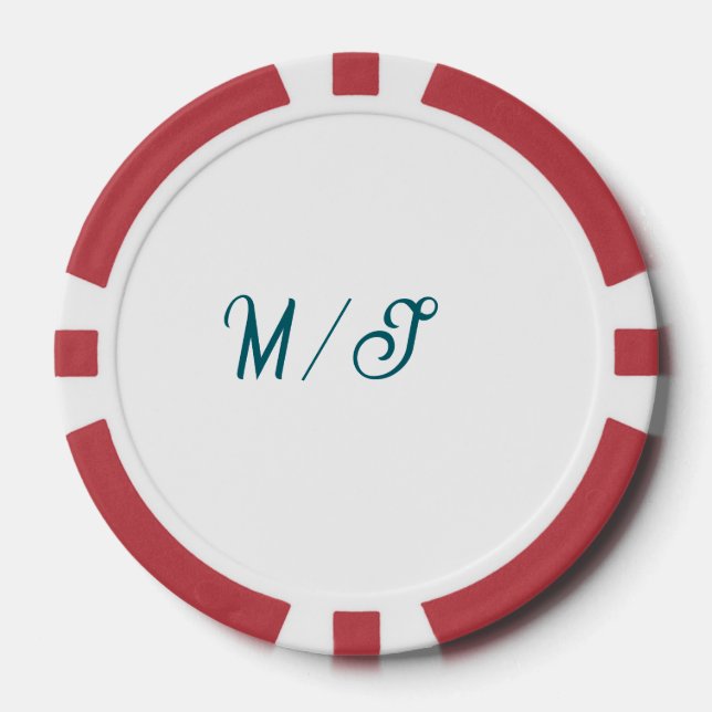 Jetons De Poker Turquoise monogramme nom de couple de mariage simp (Recto)