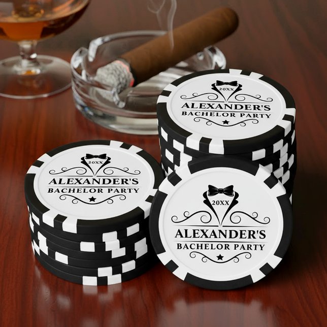Jetons De Poker Tuxedo noeud papillon noir et blanc pour enterreme (Customize to change text size, text style or background color.)