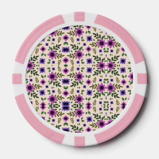 Jetons De Poker Two poker chips with pink borders and intricate  (Recto)