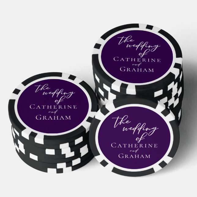 Jetons De Poker Typographie royale violet blanc Mariage personnali (Empiler)