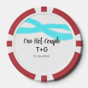 Jetons De Poker Un couple chaud aqua bleu ciel pastel un nom date