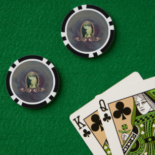 Jetons De Poker Un paon majestueux en or et vert.