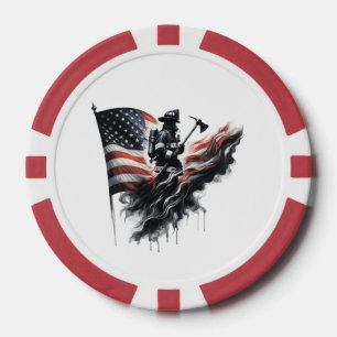 Jetons De Poker Un pompier américain.Drapeau des Etats-Unis.