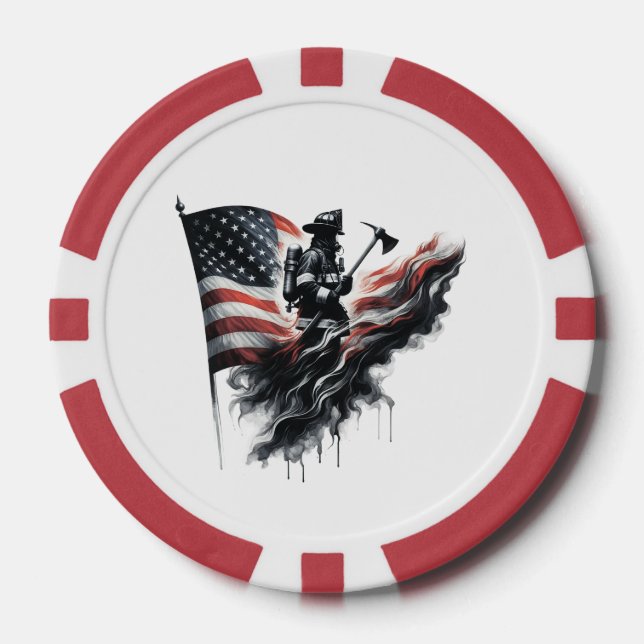 Jetons De Poker Un pompier américain.Drapeau des Etats-Unis. (Recto)