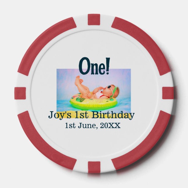 Jetons De Poker Un premier anniversaire photo moderne ajouter nom  (Recto)