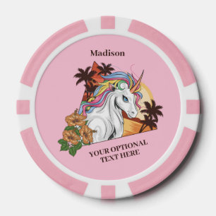 Jetons De Poker Unicorne Tropicale Texte et Couleur Personnalisé