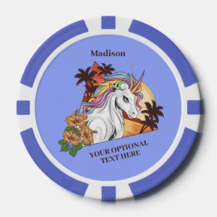 Jetons De Poker Unicorne Tropicale Texte et Couleur Personnalisé