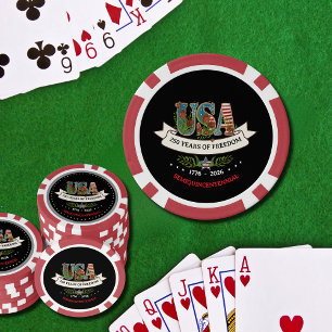 Jetons De Poker US 250e anniversaire Élégant Noir & Rouge