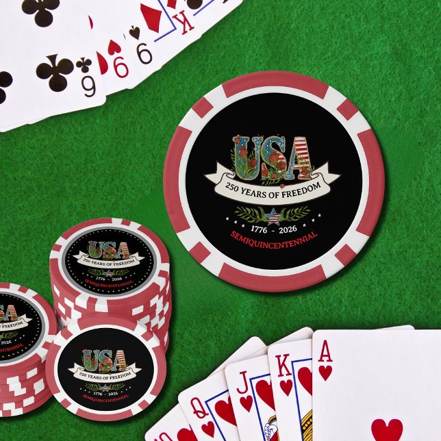 Jetons De Poker US 250th Anniversary Bold Black & Red Elegant  (US 250 Years of Freedom Light Blue & Navy Poker Chips)