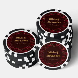 Jetons De Poker Vagues de marbre rouge burgundy élégantes avec acc