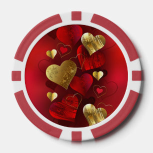 Jetons De Poker Valentines dorées et rouges