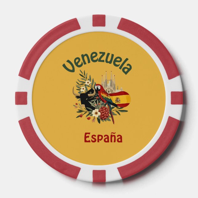 Jetons De Poker Venezuela + España – fusión de raíces y orgullo  (Recto)