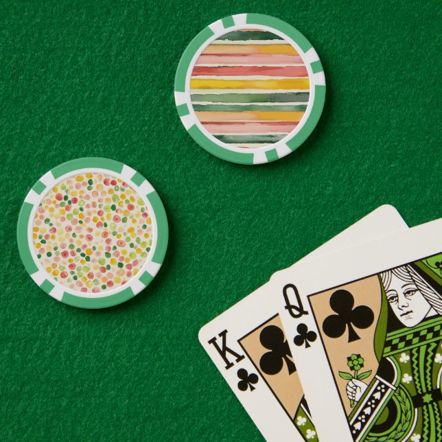 Jetons De Poker Vert Jaune Rouge Rose Rayures (Table de poker (double))