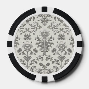 Jetons De Poker Victorien Damas Floral Blanc Vintage