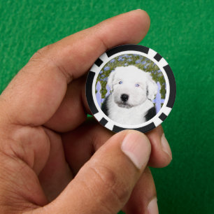 Jetons De Poker Vieux anglais Sheepdog Puppy Peinture - Chien Art