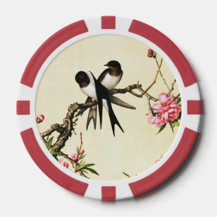 Jetons De Poker Vieux hirondelles et fleurs de pêcher chinois