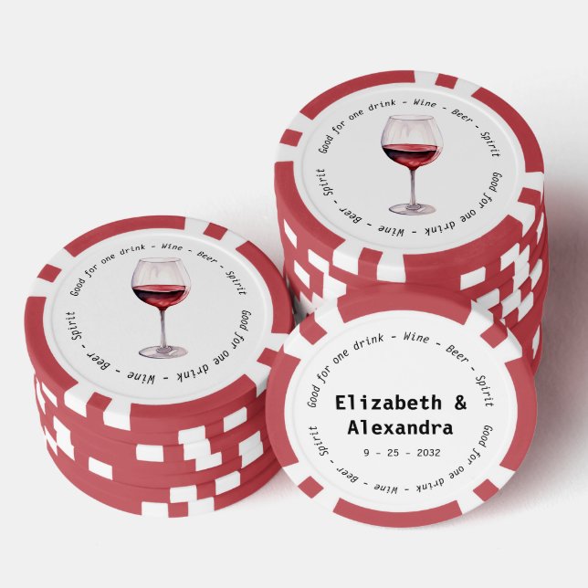 Jetons De Poker Vin rouge moderne Mariage de pièce justificative (Empiler)