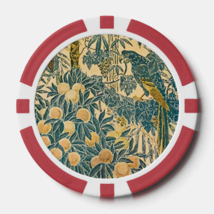 Jetons De Poker Vintage Walter Crane Art du ara macao et du fruit 