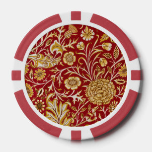 Jetons De Poker Vintage William Morris Cherwell Rouge Floral Art