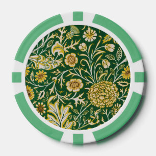 Jetons De Poker Vintage William Morris Cherwell Vert Floral Art