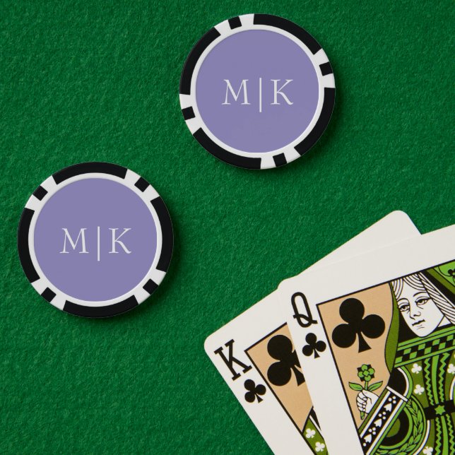 Jetons De Poker Violet et Blanc | Monogramme Moderne (Table de poker (double))