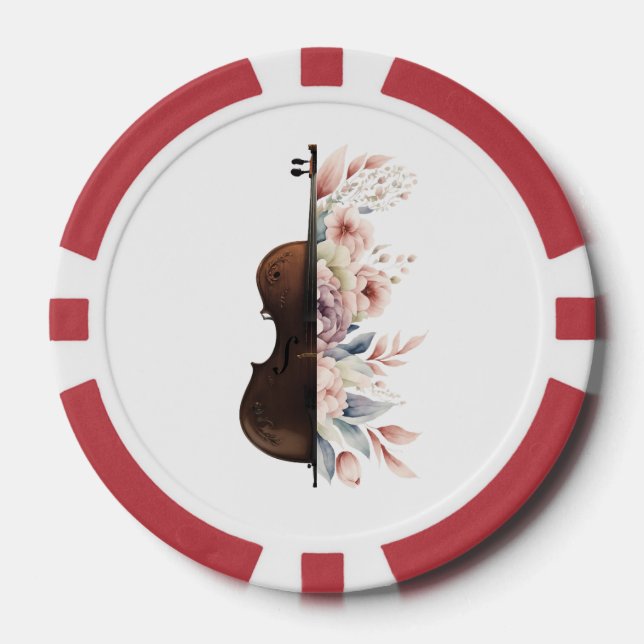 Jetons De Poker Violon aux fleurs. (Recto)
