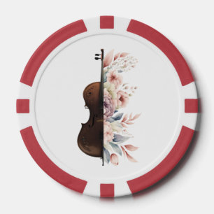 Jetons De Poker Violon parmi les fleurs. Bouquet de fleurs.
