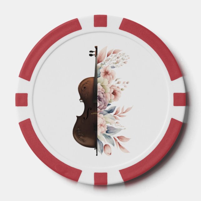 Jetons De Poker Violon parmi les fleurs. Bouquet de fleurs. (Recto)