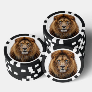 Jetons De Poker Visage de lion majestueux aux yeux bleus Anima f