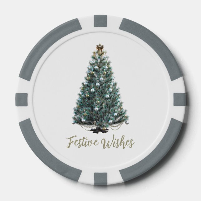 Jetons De Poker Vœux de fête. Conception d'arbre de Noël (Recto)