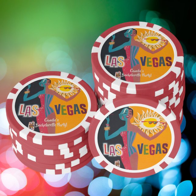 Jetons De Poker Week-end de célibataire rétro à Las Vegas (Retro Bachelorette Party Las Vegas Poker Chips! Originally a Vintage Las Vegas Travel Poster.)