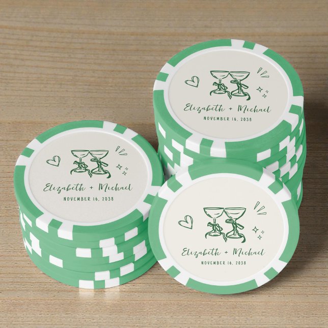 Jetons De Poker Whimsical Hand Drawn Green Cream Wedding (Whimsical Hand Drawn Green Cream Wedding Poker Chips)