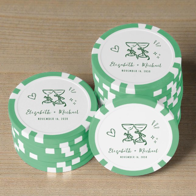 Jetons De Poker Whimsical Hand Drawn Green Wedding (Whimsical Hand Drawn Green Wedding Poker Chips)