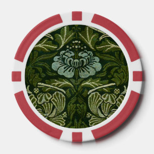 Jetons De Poker William Morris Grand Feuille vert & Fleur bleue
