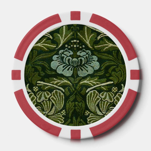 Jetons De Poker William Morris Grand Feuille vert & Fleur bleue (Recto)