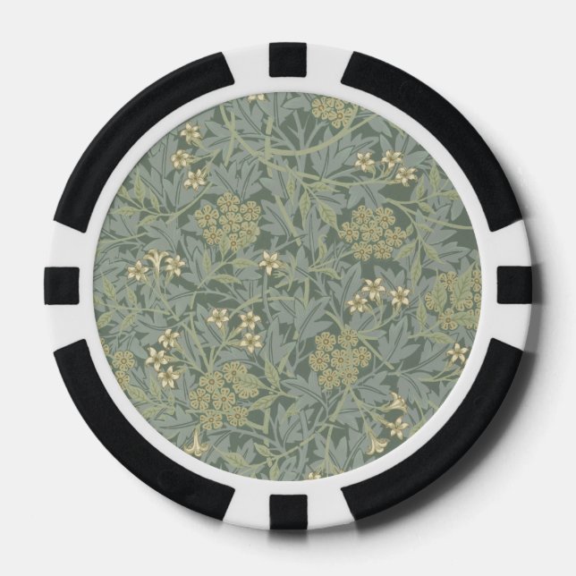 Jetons De Poker William Morris Jasmine Bleu Vert Art Botanique (Recto)