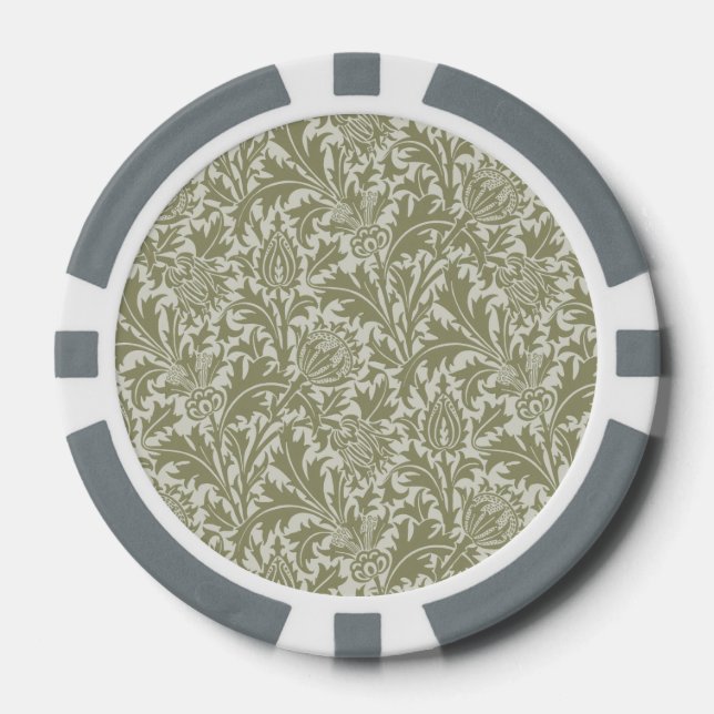 Jetons De Poker William Morris Thistle Sage Green Motif (Recto)