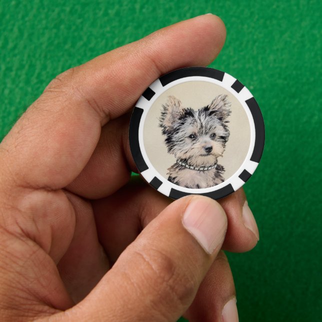 Jetons De Poker Yorkshire Terrier Puppy Peinture Chien original (main)