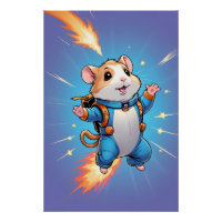 Jetpack Hamster Poster | Funny Cartoon Wall Art