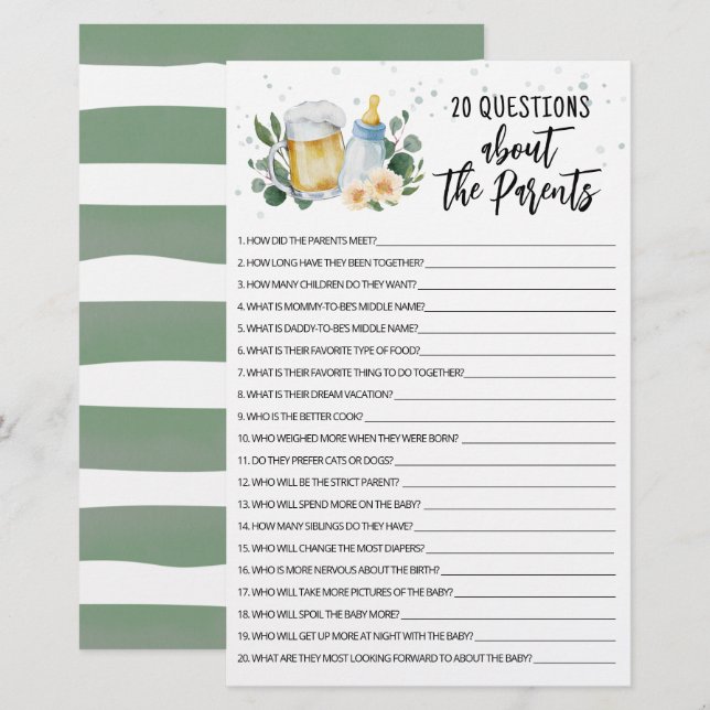 Jeu 20 Questions sur les parents Baby Is Brewing (Devant / Derrière)