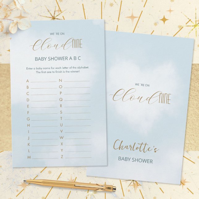 Jeu ABC Baby Shower Bleu Céleste Cloud 9 (Cloud 9 Celestial Blue Baby Shower ABC Game ©Susanne Sachers - Sunny Mind 🌞)
