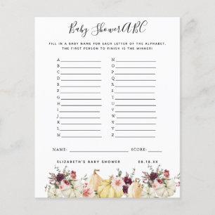 Jeu ABC Jeu de Baby shower Citrouille floral