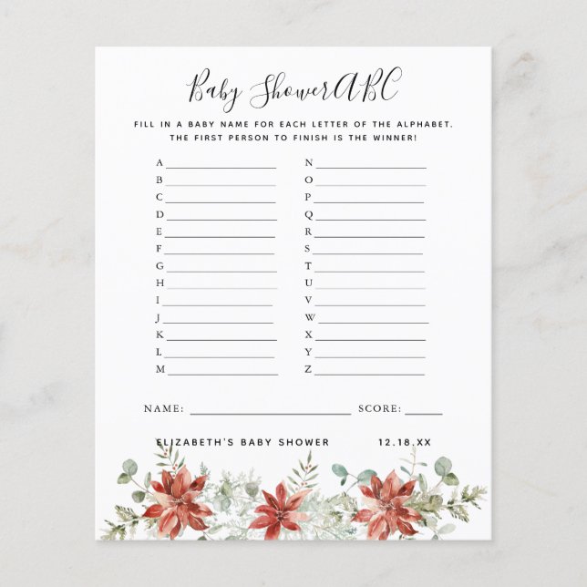 Jeu ABC | Jeu de Baby shower Citrouille floral (Devant)