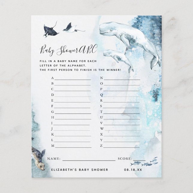 Jeu ABC | Jeu de Baby shower océanique (Devant)