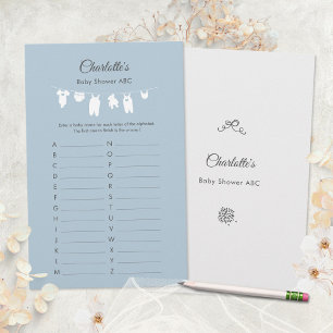 Jeu ABC pour Baby Shower Minimaliste Bleu Poussiér
